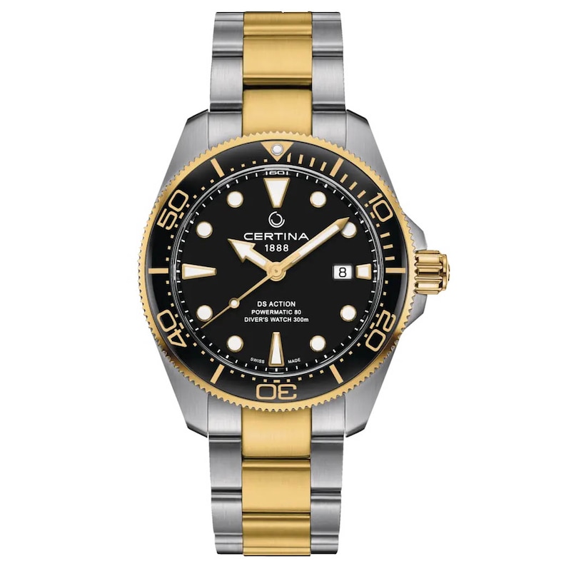 Certina DS Action Diver 43mm Men's Black Dial Two-Tone Bracelet Watch