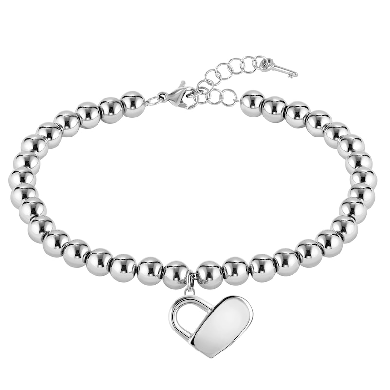 BOSS Beads Ladies' Stainless Steel 7 Inch Heart Bracelet
