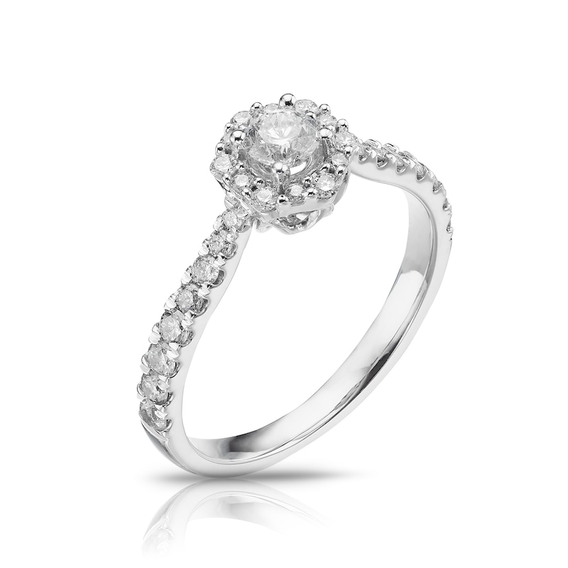 18ct White Gold 0.62ct Total Diamond Floral Halo Ring | Ernest Jones