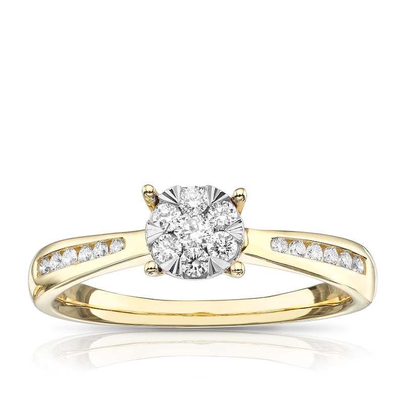 9ct Yellow Gold 0.25ct Diamond Cluster Ring