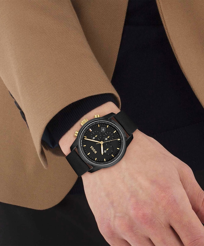 BOSS Trace Men's Black Leather Strap Watch