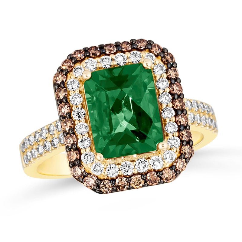 Le Vian 14ct Yellow Gold Emerald 0.80ct Diamond Double Halo Ring