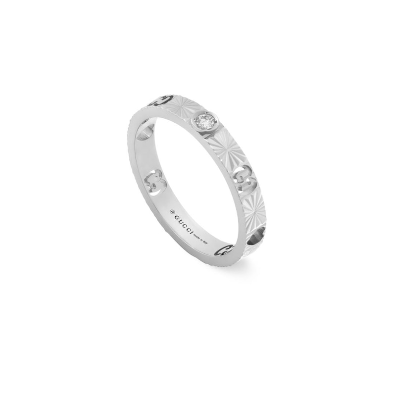Gucci 18ct White Gold Icon Diamond Ring (Sizes P-Q)