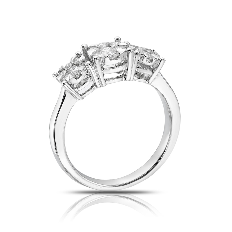 9ct White Gold 0.50ct Total Diamond Cluster Trilogy Ring