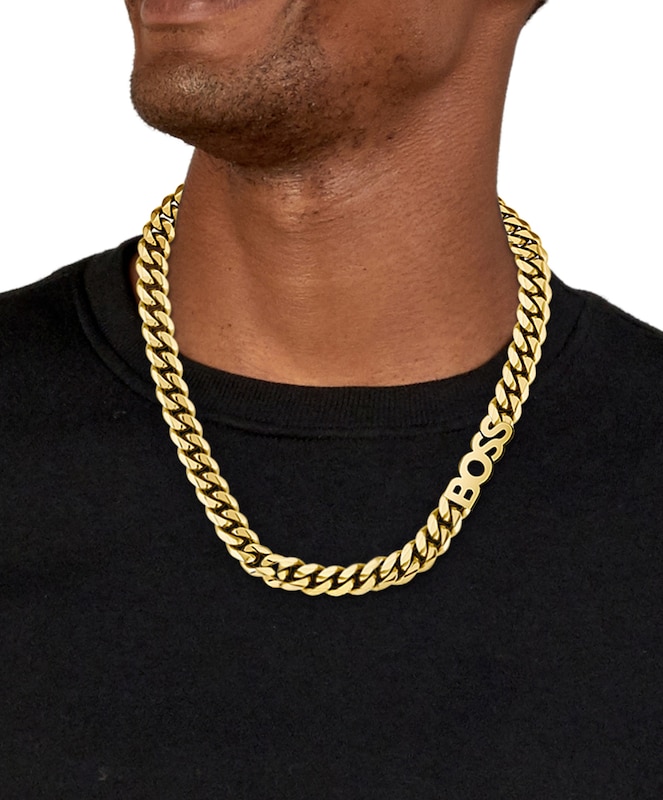 BOSS Kassy Men's Gold Plated Steel Curb Chain Necklace