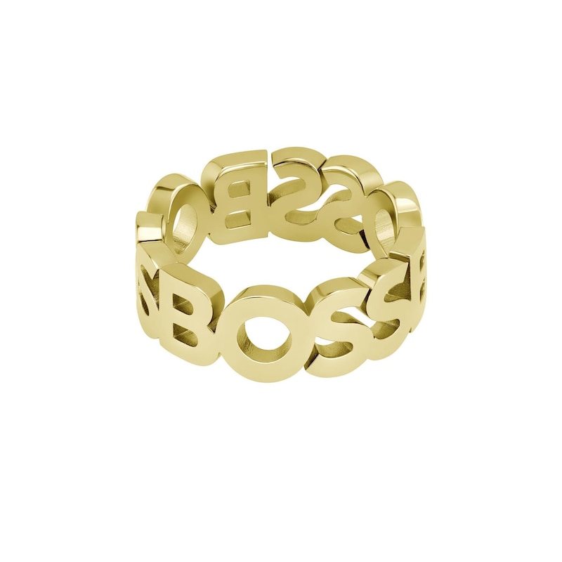 BOSS Kassy Men's Gold Plated Stainless Steel Ring (Size L)