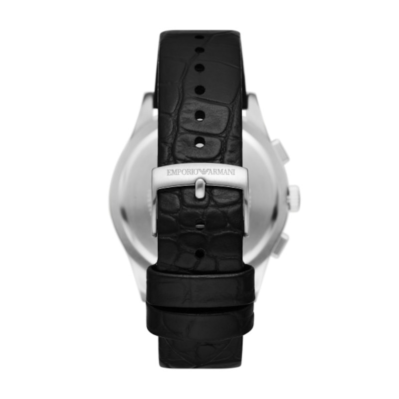 Emporio Armani Men's Black Chrono Dial Black Leather Strap Watch