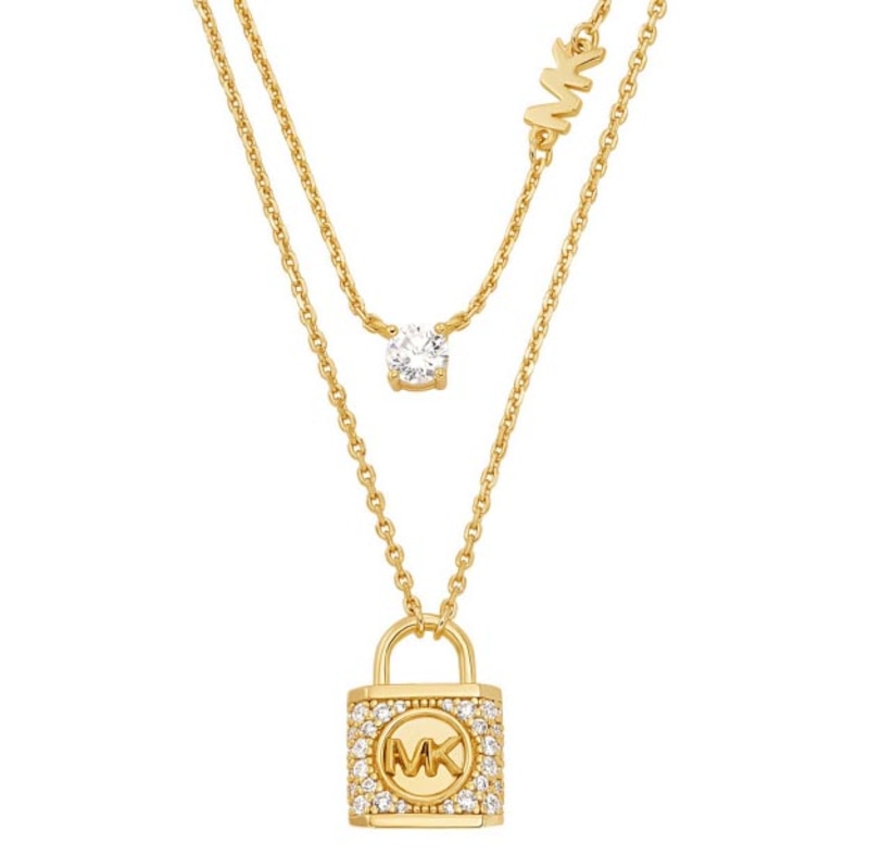 Michael Kors Cityscape Hardware Padlock Chain Necklace/Goldtone in Metallic