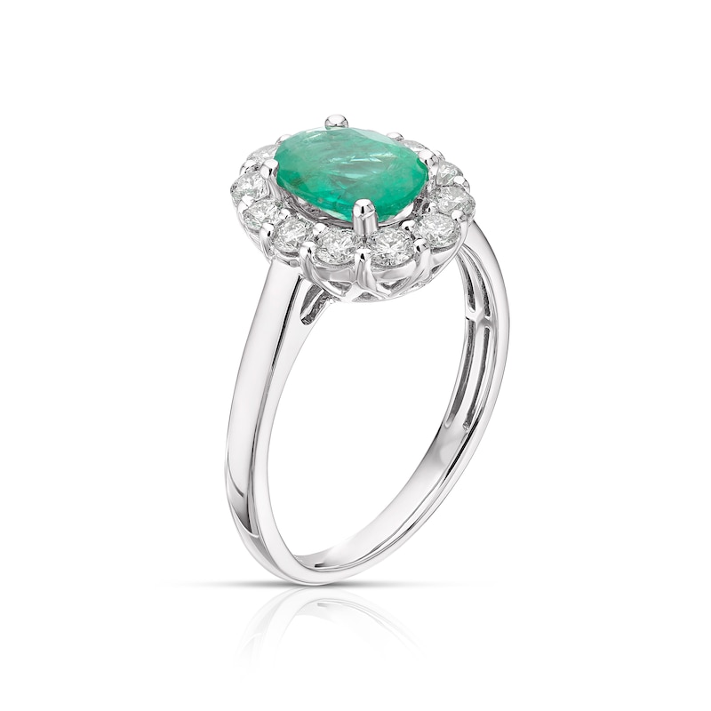 Main Image 2 of 18ct White Gold Emerald 0.50ct Diamond Cluster Ring