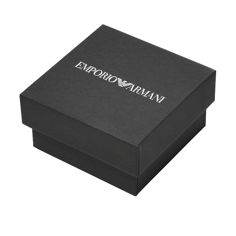 Emporio Armani Men's Black Leather & Stainless Steel 7 Inch Logo Bracelet
