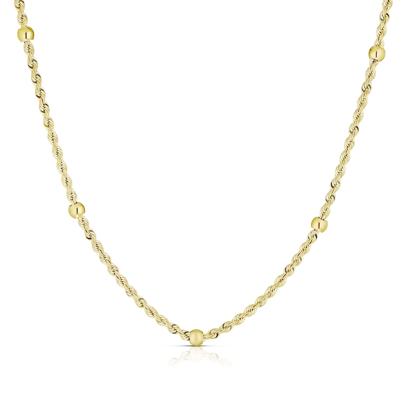 9ct Yellow Gold Bead & Rope Station Chain Necklet