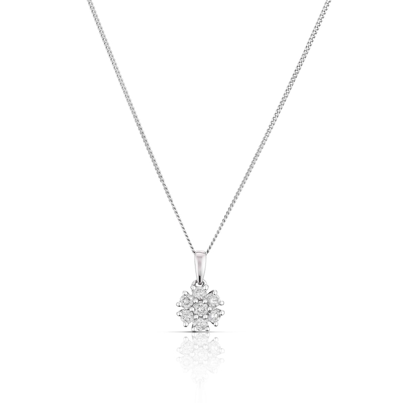 Main Image 1 of 9ct White Gold 0.25ct Diamond Daisy Cluster Pendant