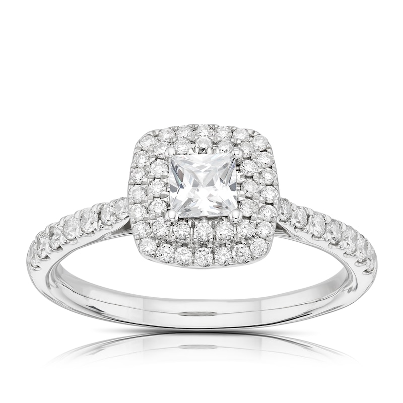 Main Image 1 of Origin Platinum 0.75ct Total Diamond Princess Cut Double Halo Ring