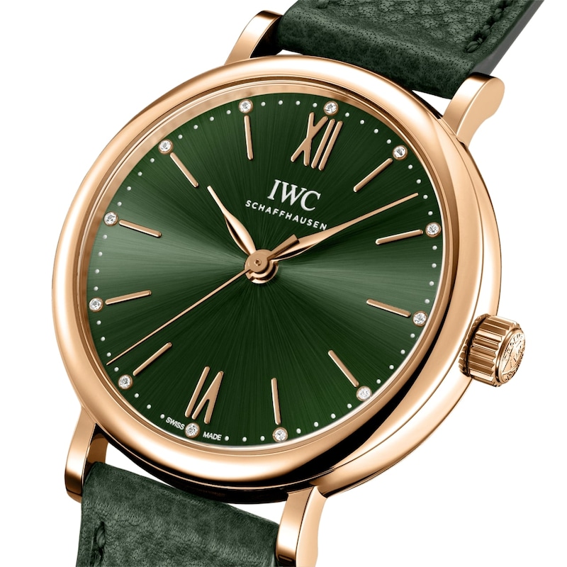 IWC Portofino Ladies' Diamond & 18ct Rose Gold Leather Strap Watch