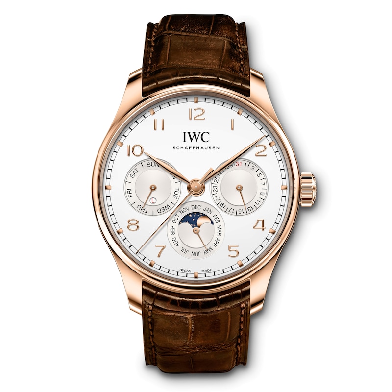 IWC Portugieser Men's 18ct Rose Gold & Brown Leather Strap Watch