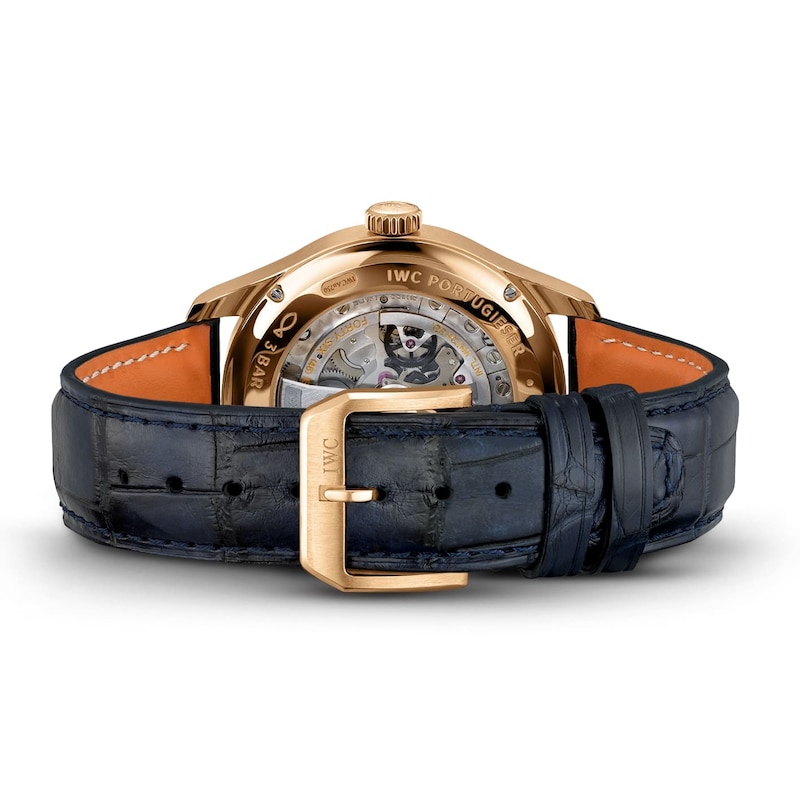 IWC Portugieser Men's 18ct Rose Gold & Blue Alligator Leather Strap Watch