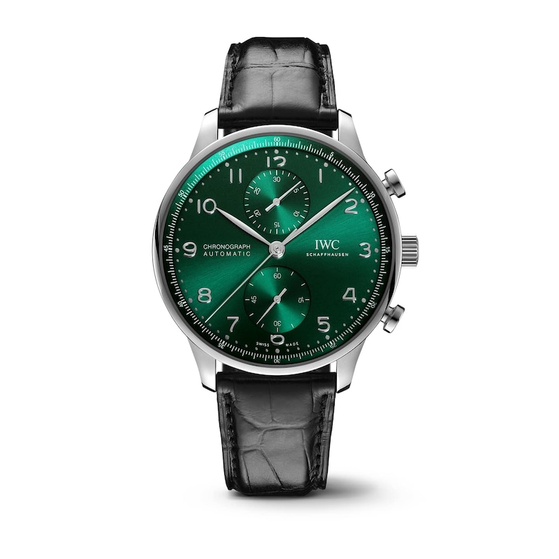 IWC Portugieser Men's Green Dial & Black Alligator Leather Strap Watch