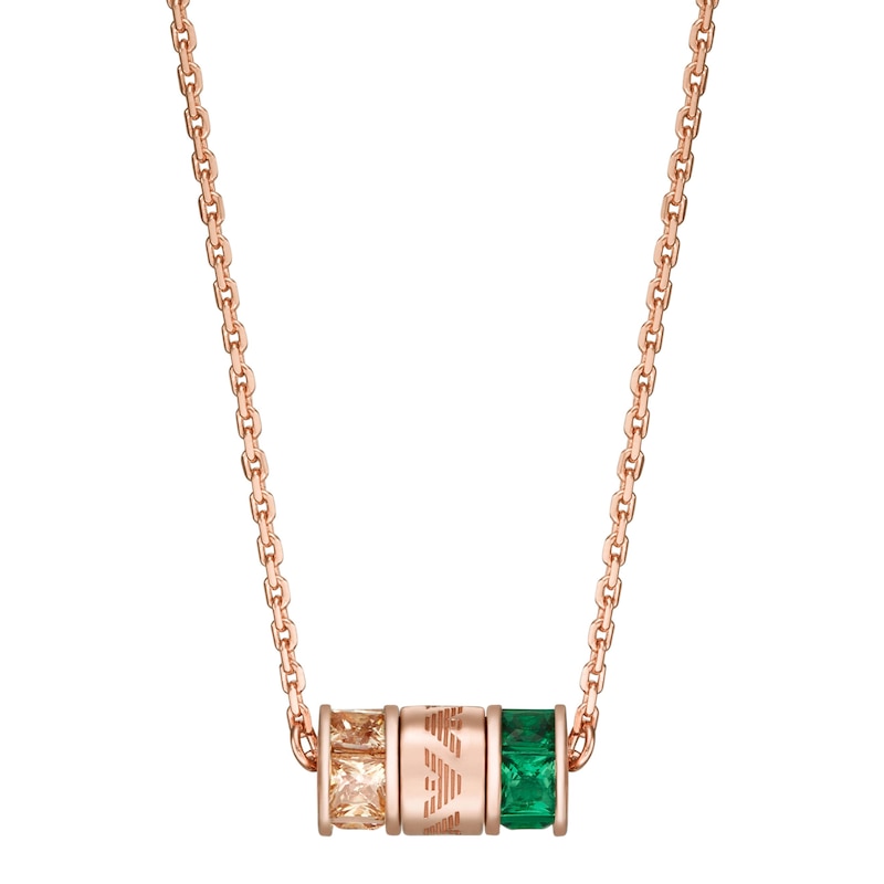 Emporio Armani Rose Gold Plated Green Gem & CZ Necklace