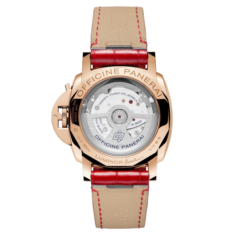 Panerai Luminor Due Goldtech Madreperla Ladies' Red Leather Strap Watch