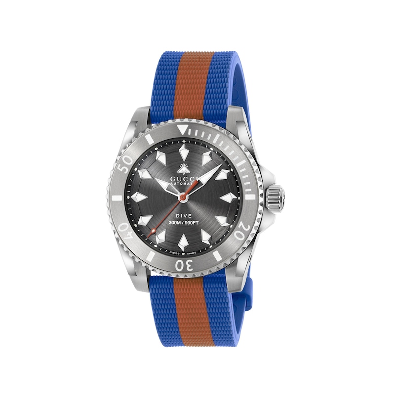 Gucci Dive Automatic 40mm Blue & Orange Rubber Strap Watch