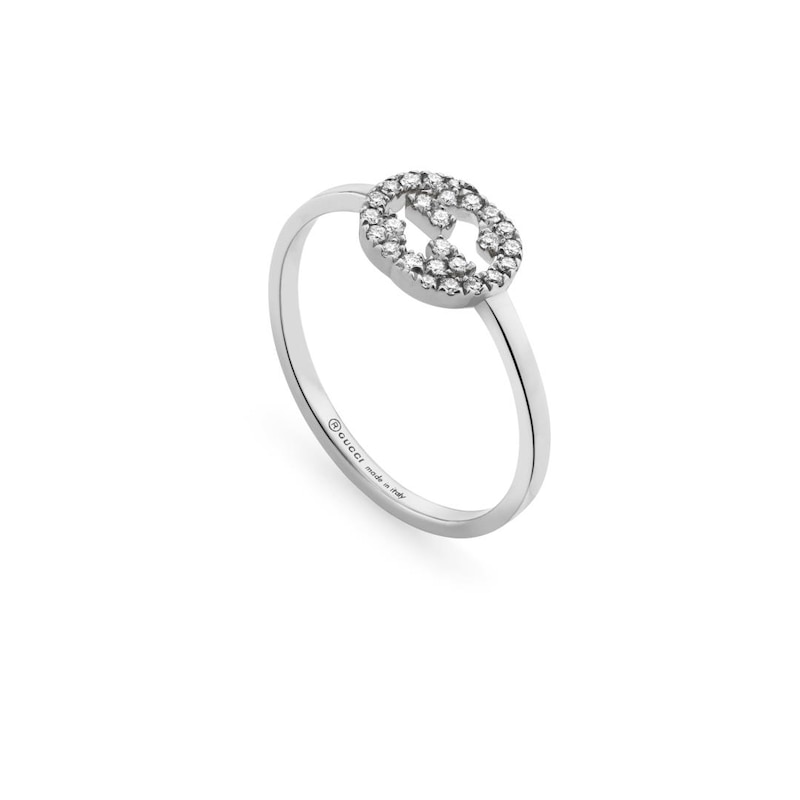 Gucci Interlocking Diamond & 18ct White Gold Ring Size N-O