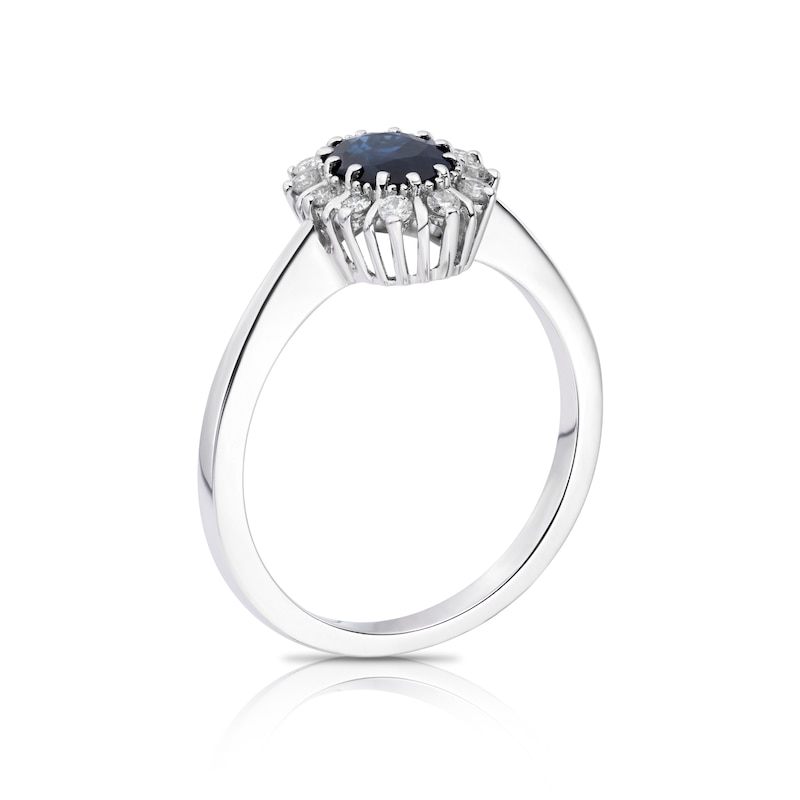 18ct White Gold Sapphire & 0.15ct Diamond Ring