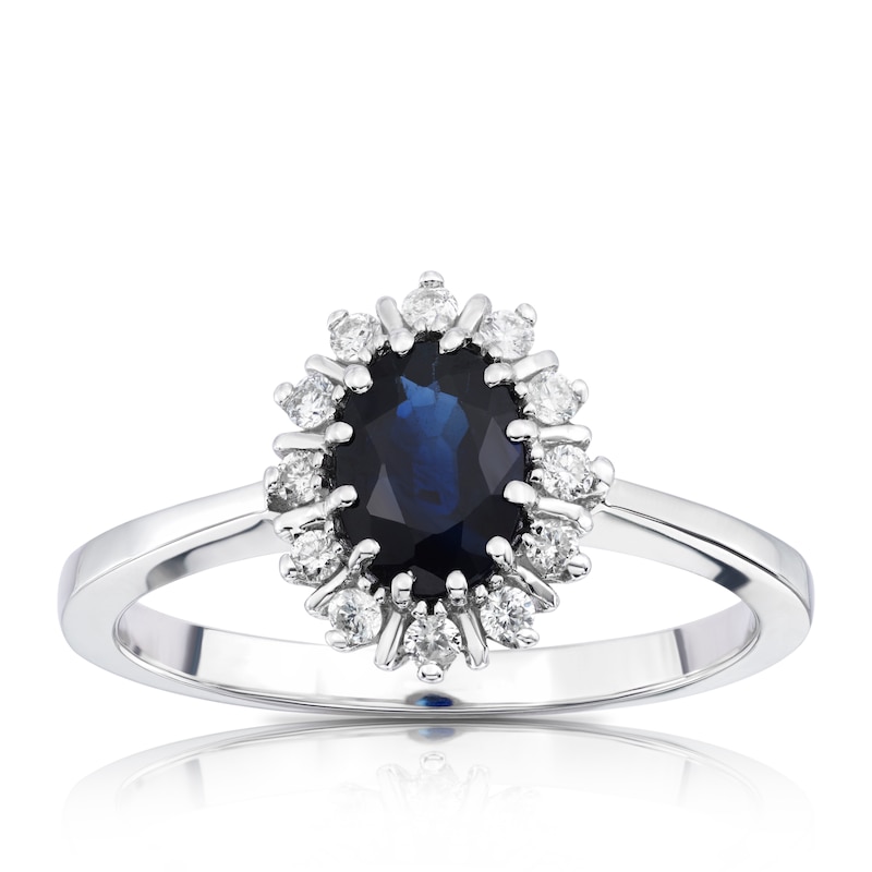 18ct White Gold Sapphire & 0.15ct Diamond Ring