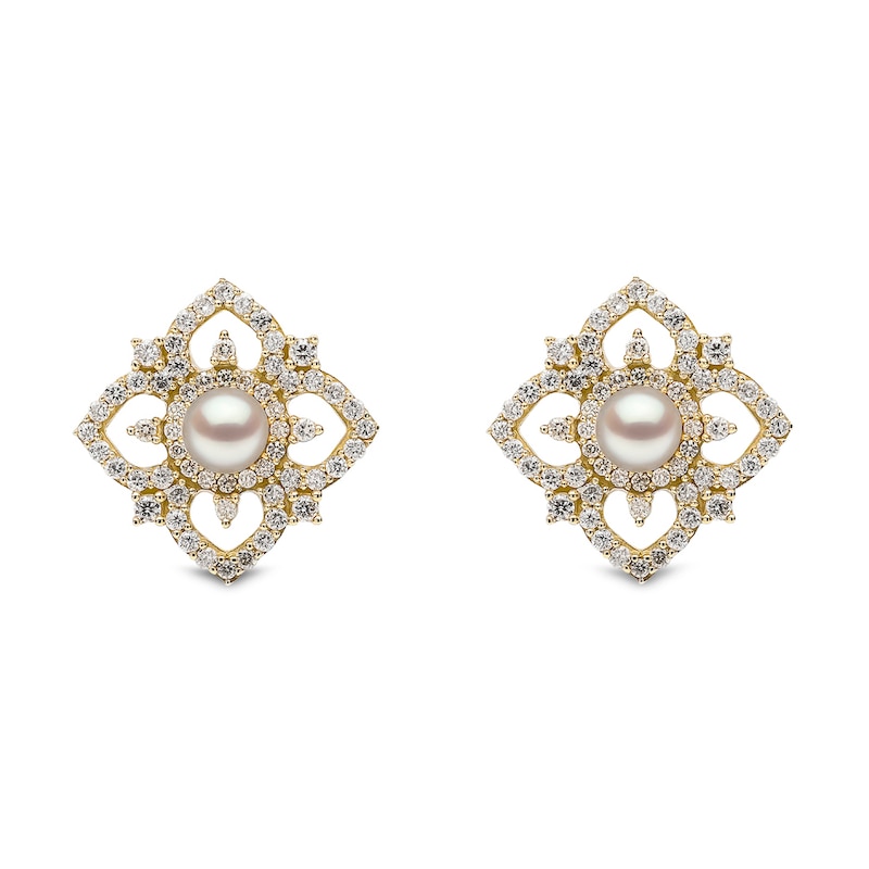 Main Image 1 of Yoko London Petal 18ct Yellow Gold Akoya Pearl 0.46ct Diamond Earrings