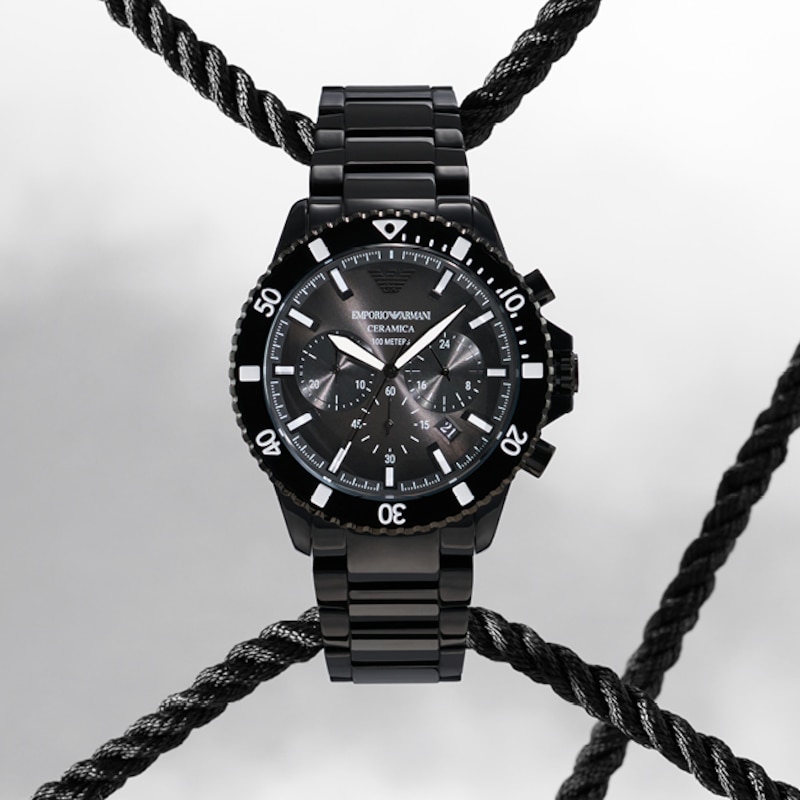 Emporio Armani Men's Chronograph Black Dial & Black Ceramic Bracelet Watch