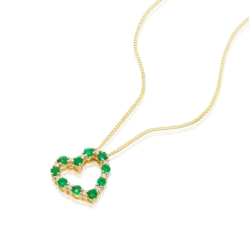 9ct Yellow Gold Emerald 0.05ct Diamond Heart Pendant