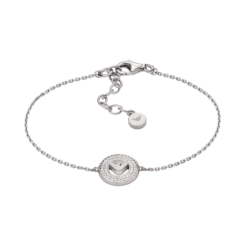 Main Image 1 of Emporio Armani Sterling Silver Crystal Circle Pendant Bracelet