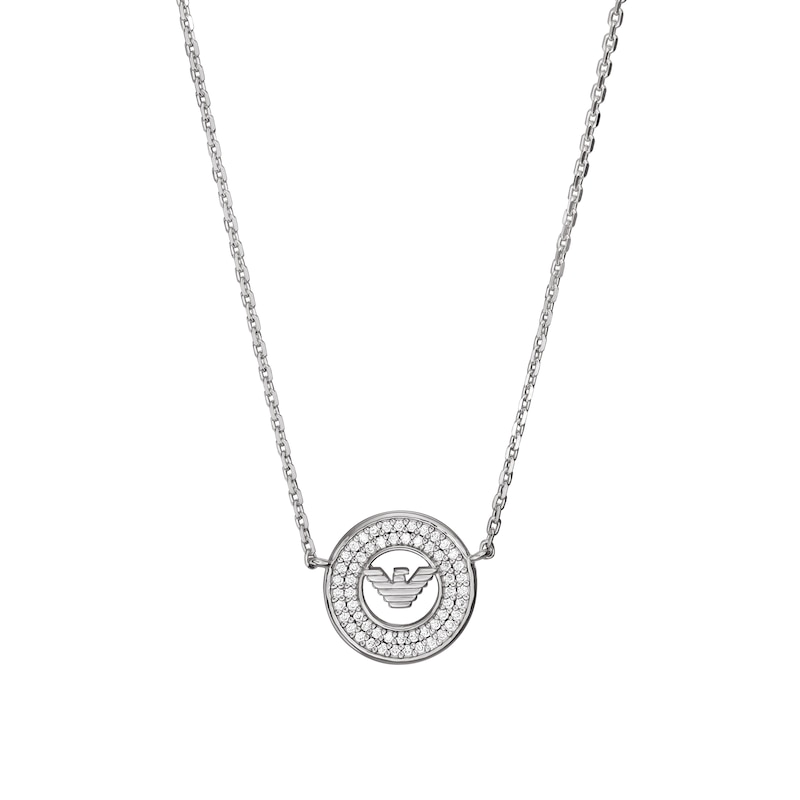 Main Image 2 of Emporio Armani Sterling Silver Crystal Circle Pendant Necklace