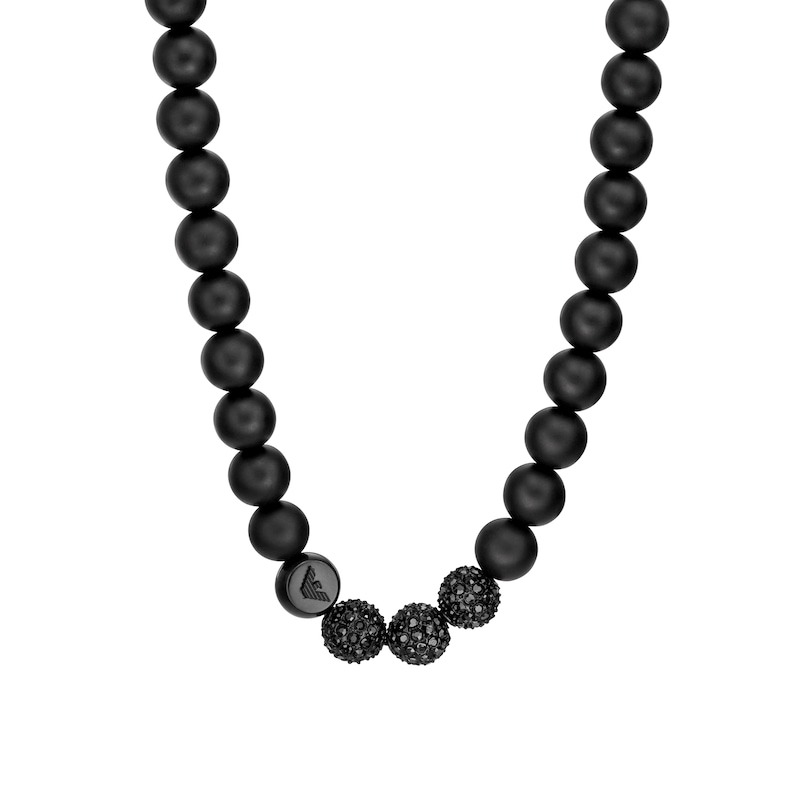 Emporio Armani Men's Stainless Steel Crystal Black Bead Necklace ...