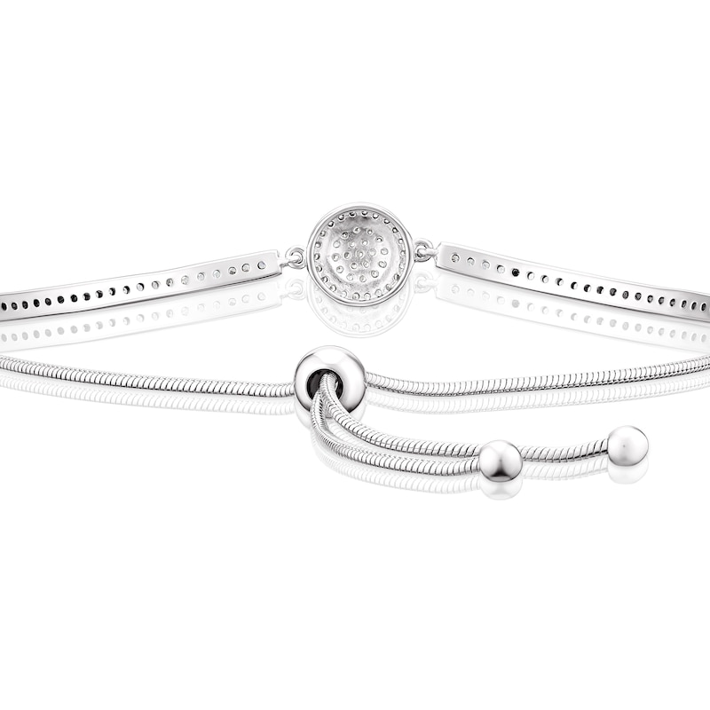 Sterling Silver 11 Inch Pave Cubic Zirconia Disc Adjustable Bracelet