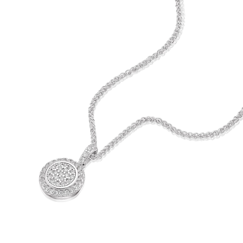 Sterling Silver Pave Cubic Zirconia Disc Pendant Necklace