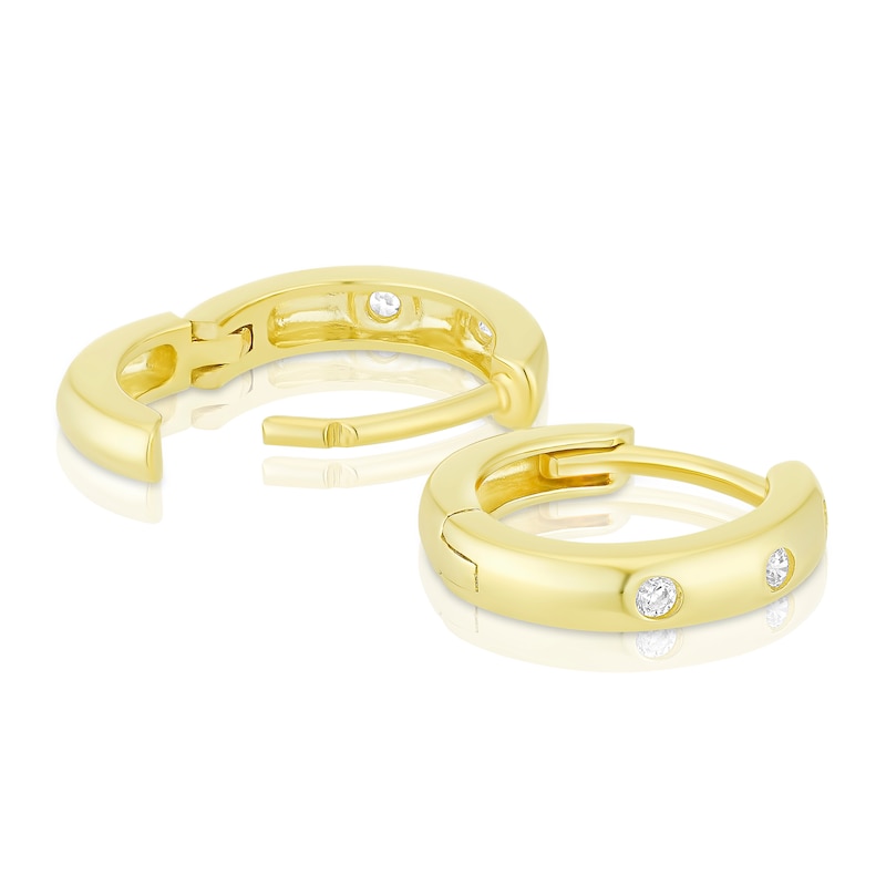 Main Image 2 of 9ct Yellow Gold Flush Set Cubic Zirconia Huggie Hoop Earrings