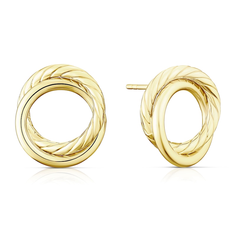 Main Image 1 of 9ct Yellow Gold Polish & Rope Circle Stud Earrings