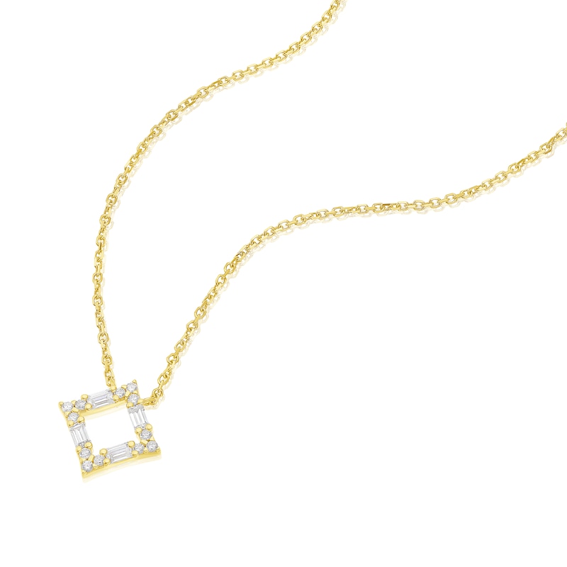 9ct Yellow Gold Round & Baguette Cubic Zirconia Open Square Necklace