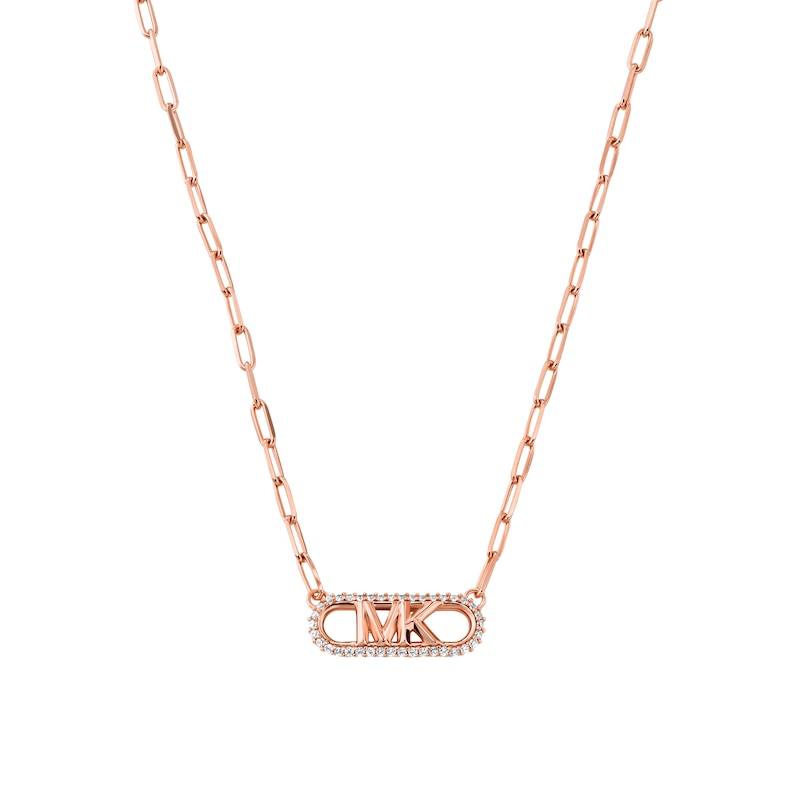 Main Image 1 of Michael Kors Statement Link MK 14ct Rose Gold Plated Silver Cubic Zirconia Necklace