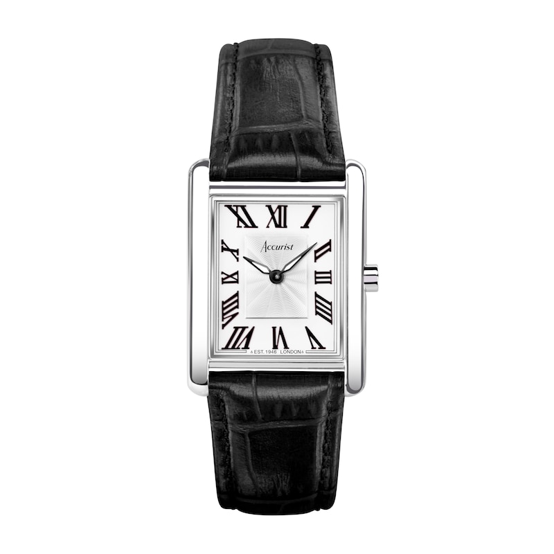 Main Image 1 of Accurist Rectangle Ladies' Black Leather Strap Watch