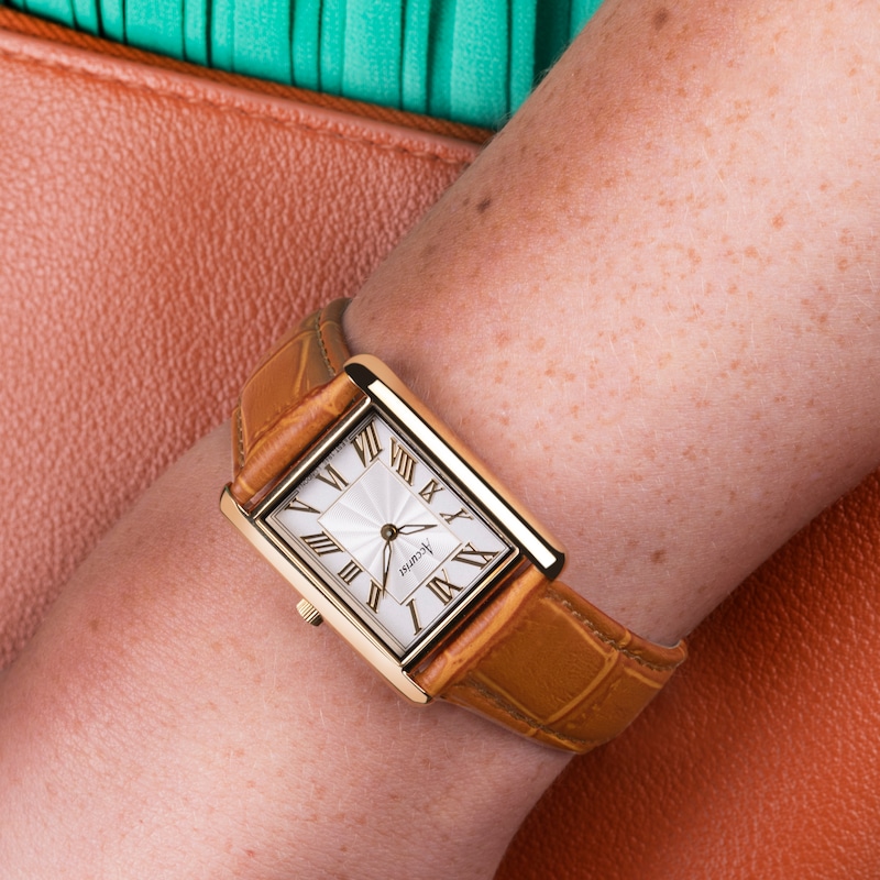 Main Image 7 of Accurist Rectangle Ladies' White Dial Brown Leather Strap Watch