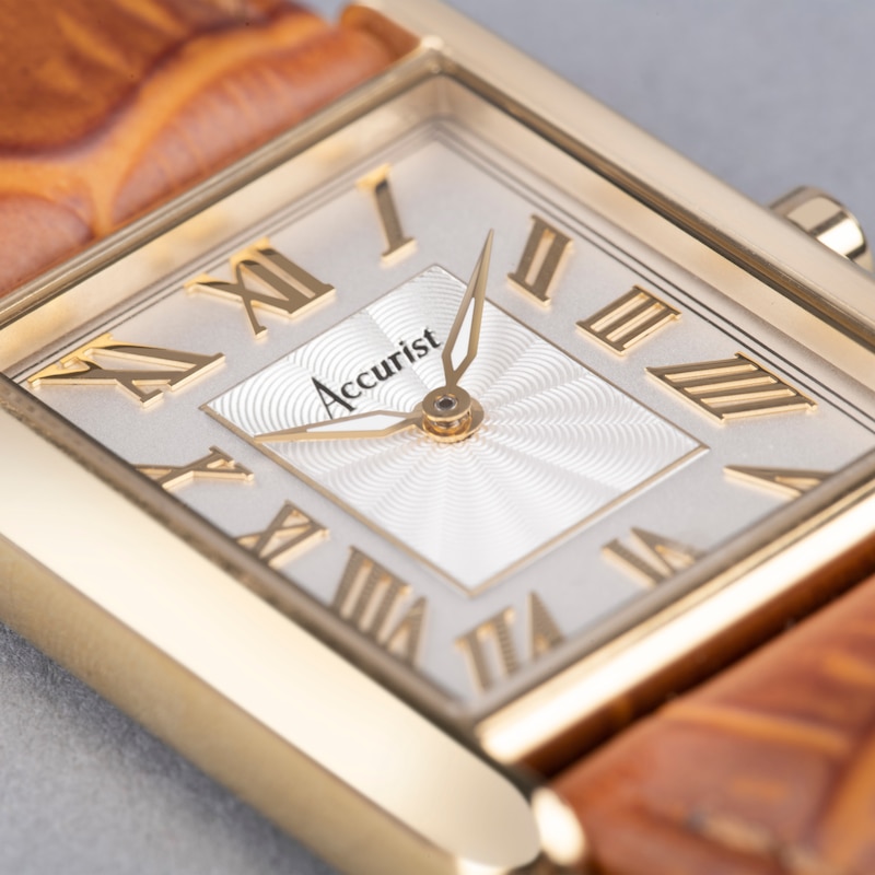 Main Image 8 of Accurist Rectangle Ladies' White Dial Brown Leather Strap Watch