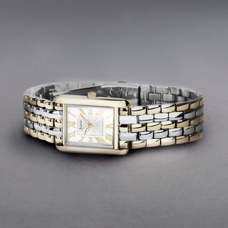 Main Image 6 of Accurist Rectangle Ladies' White Dial Two Tone Bracelet Watch