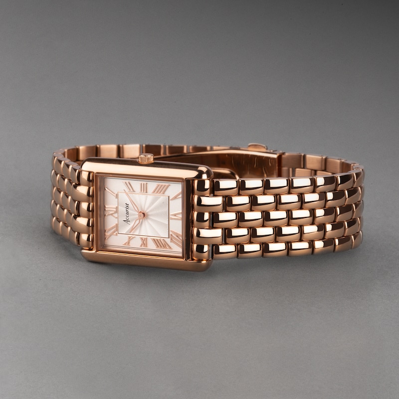 Accurist Ladies' Rectangle Rose Gold-Tone Bracelet Watch