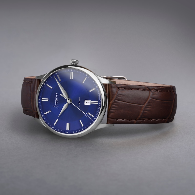 Main Image 6 of Accurist Classic Men's Blue Dial Brown Leather Strap Watch