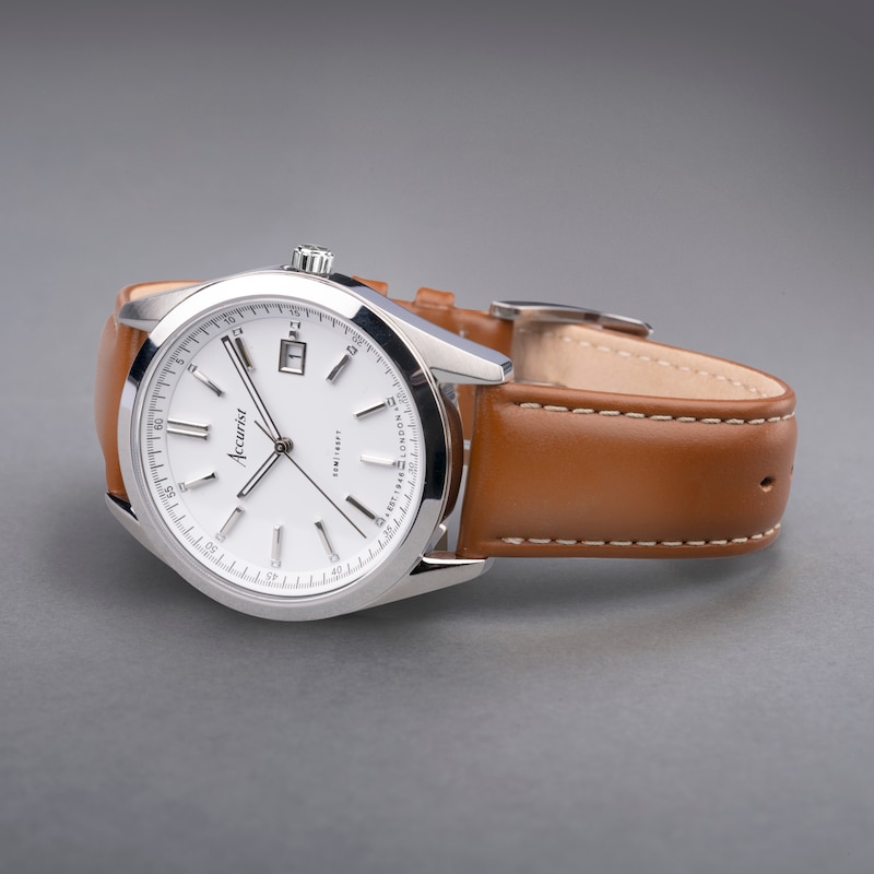 Main Image 2 of Accurist Everyday Men's White Dial & Brown Leather Strap Watch