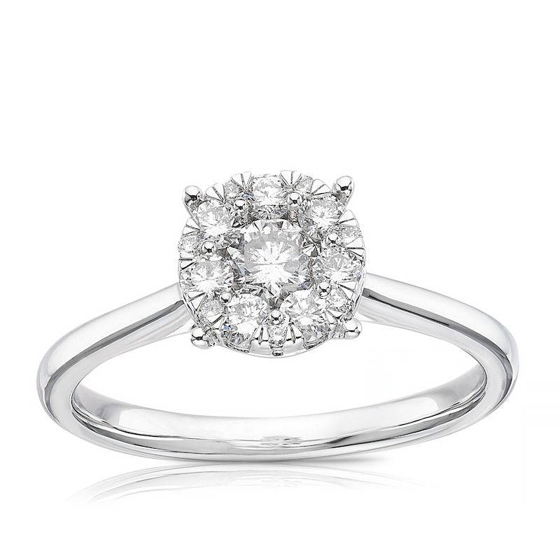 Main Image 1 of 18ct White Gold 0.50ct Diamond Round Halo Cluster Ring