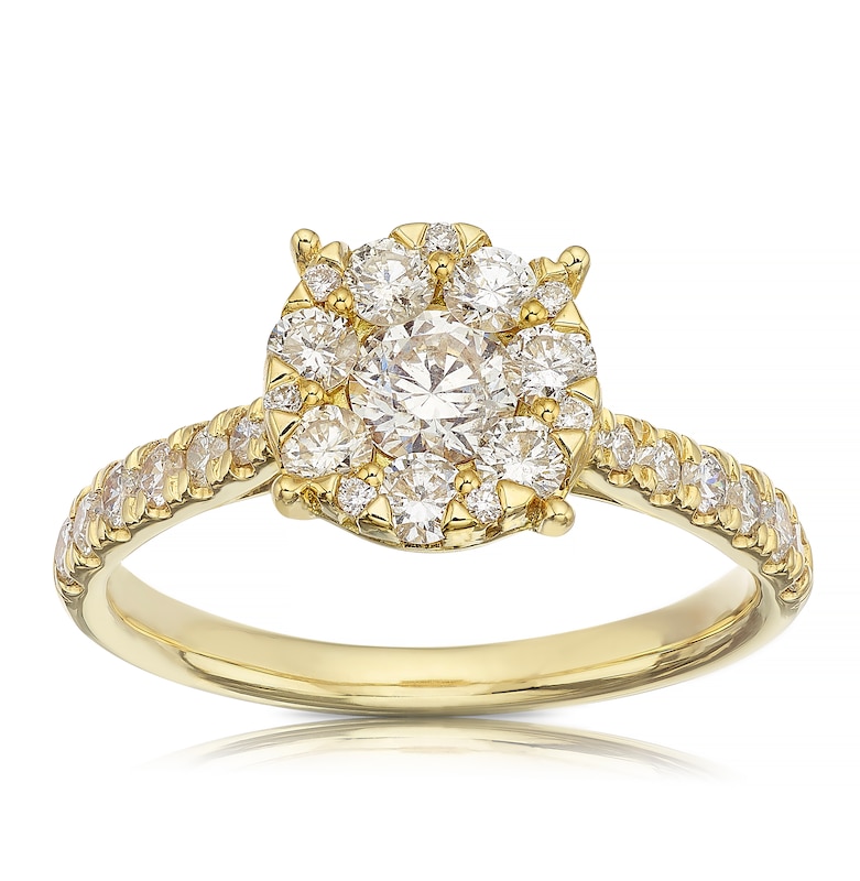 18ct Yellow Gold 1ct Diamond Round Halo Cluster Ring