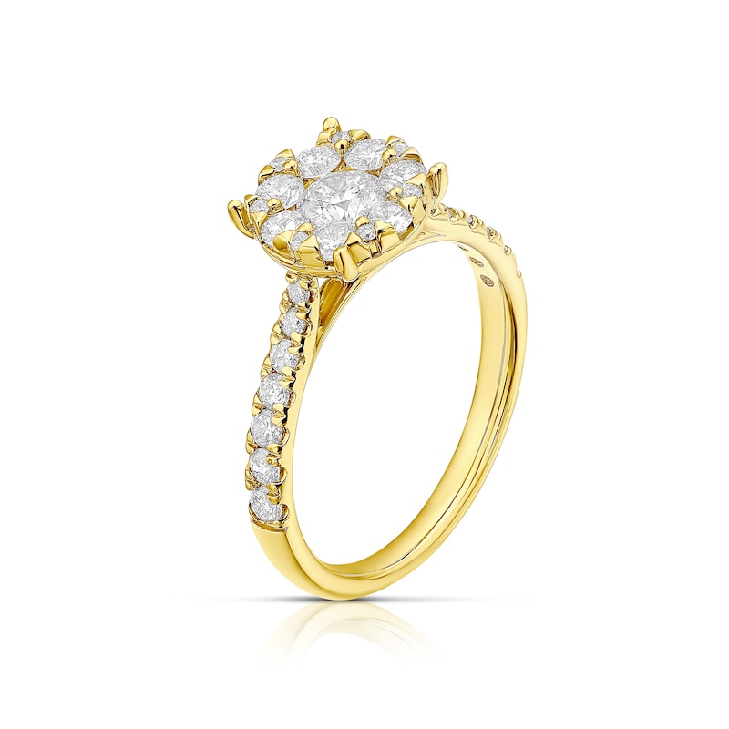 18ct Yellow Gold 1ct Diamond Round Halo Cluster Ring