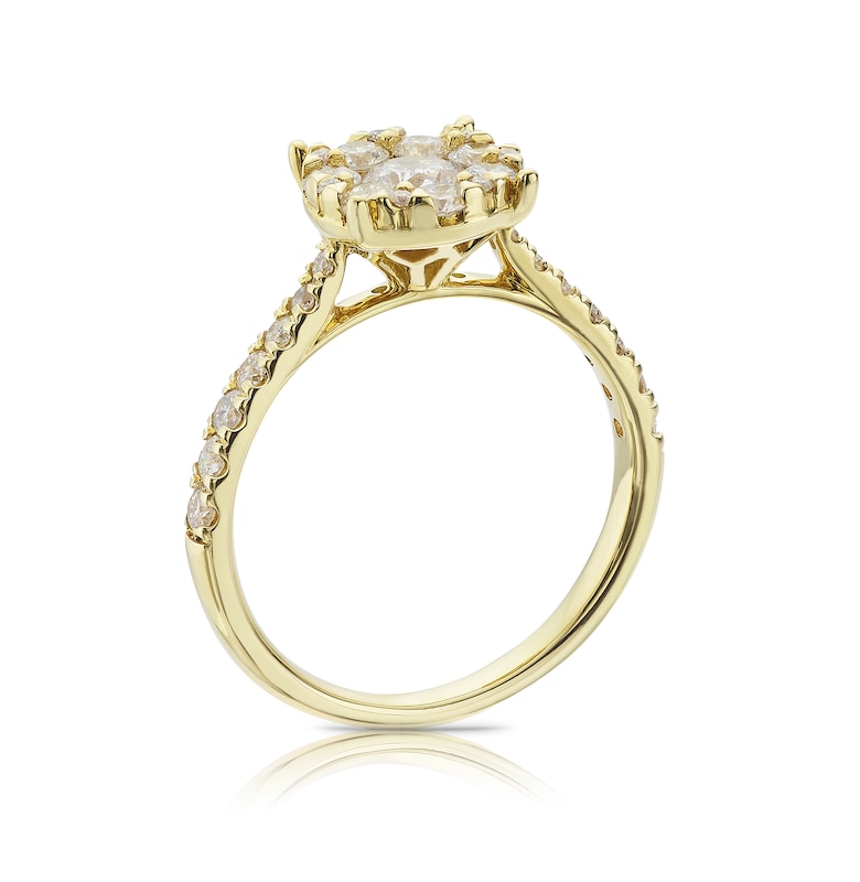 18ct Yellow Gold 1ct Diamond Round Halo Cluster Ring